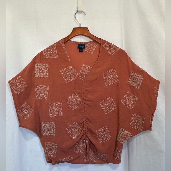 Daytrip Tops - Daytrip - Rust/Terracotta Boho Geometric Blouse